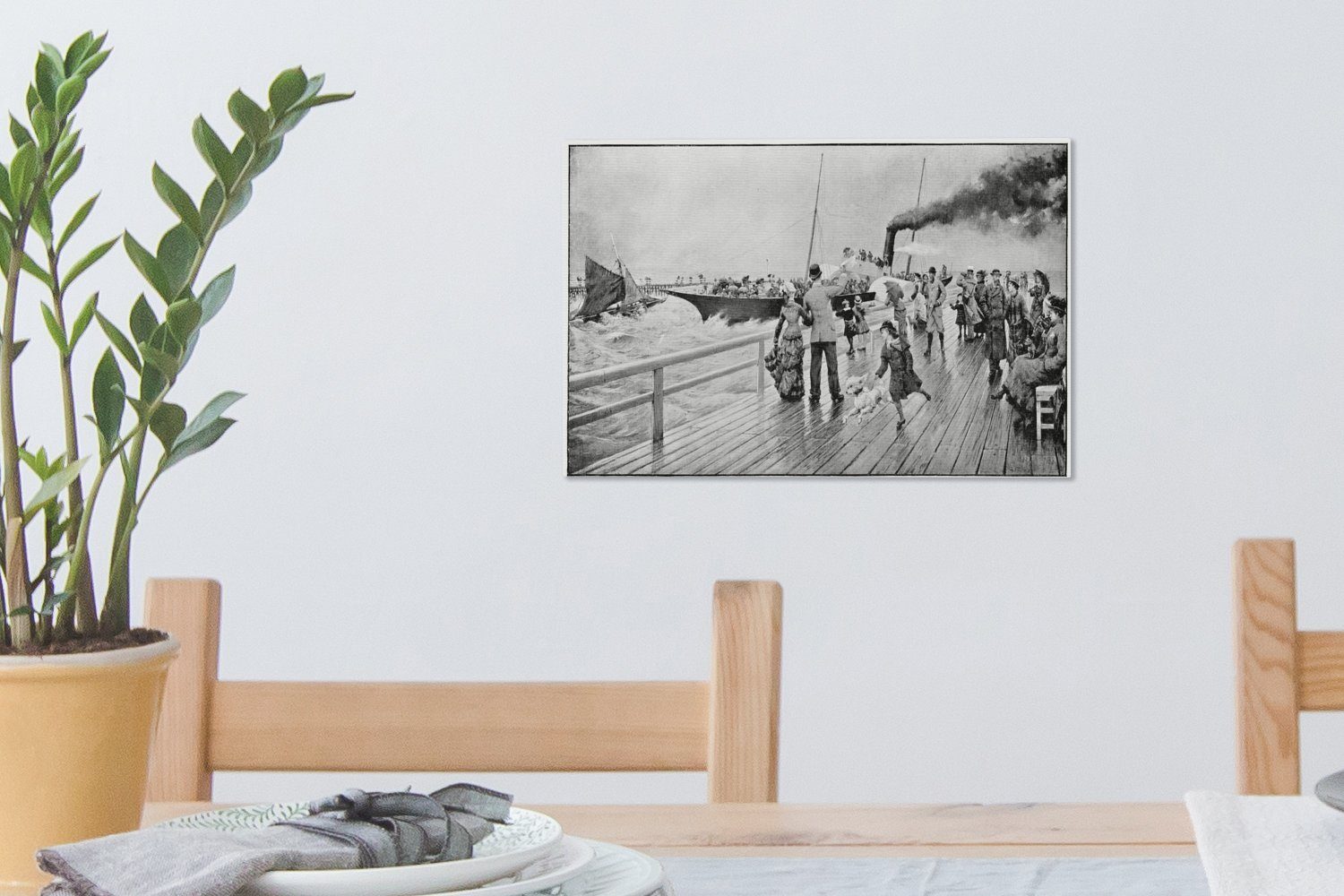 im Seebrücke (1 30x20 cm Leinwandbild Eine Wanddeko, St), Jahrhundert, OneMillionCanvasses® neunzehnten Aufhängefertig, Leinwandbilder, Illustration Wandbild einer