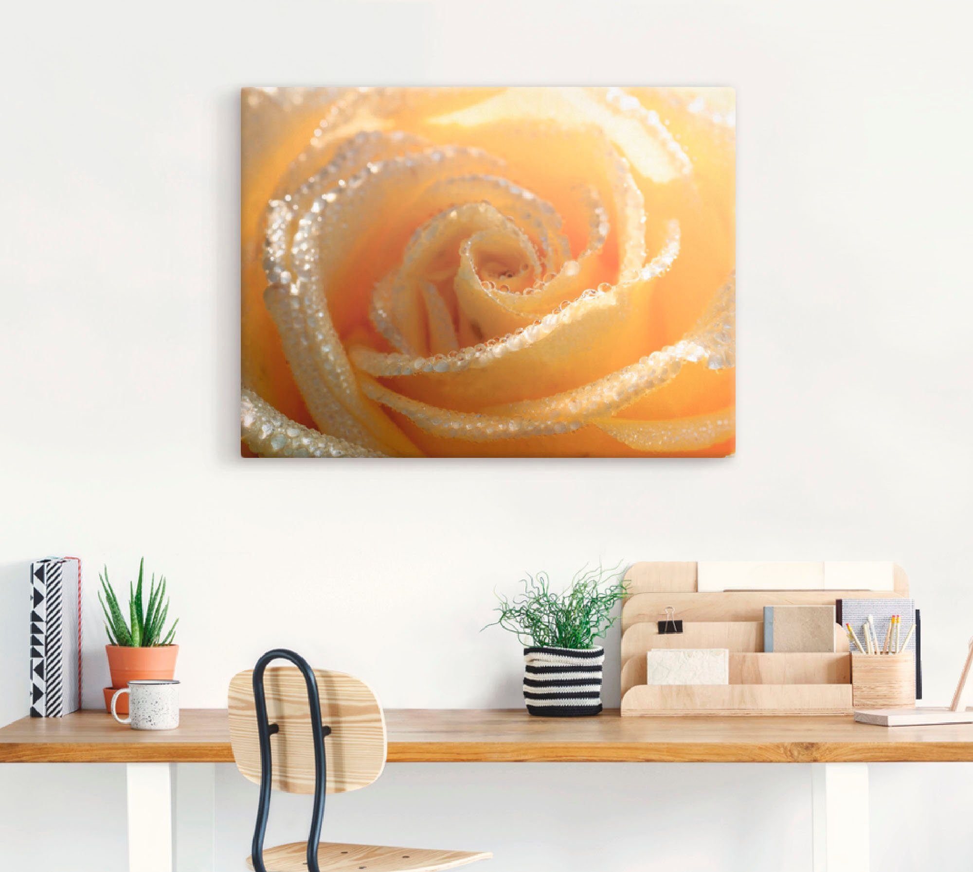 Artland Leinwandbild Gelbe Rose Makro, Blumen (1 St), auf Holzrahmen gespannt
