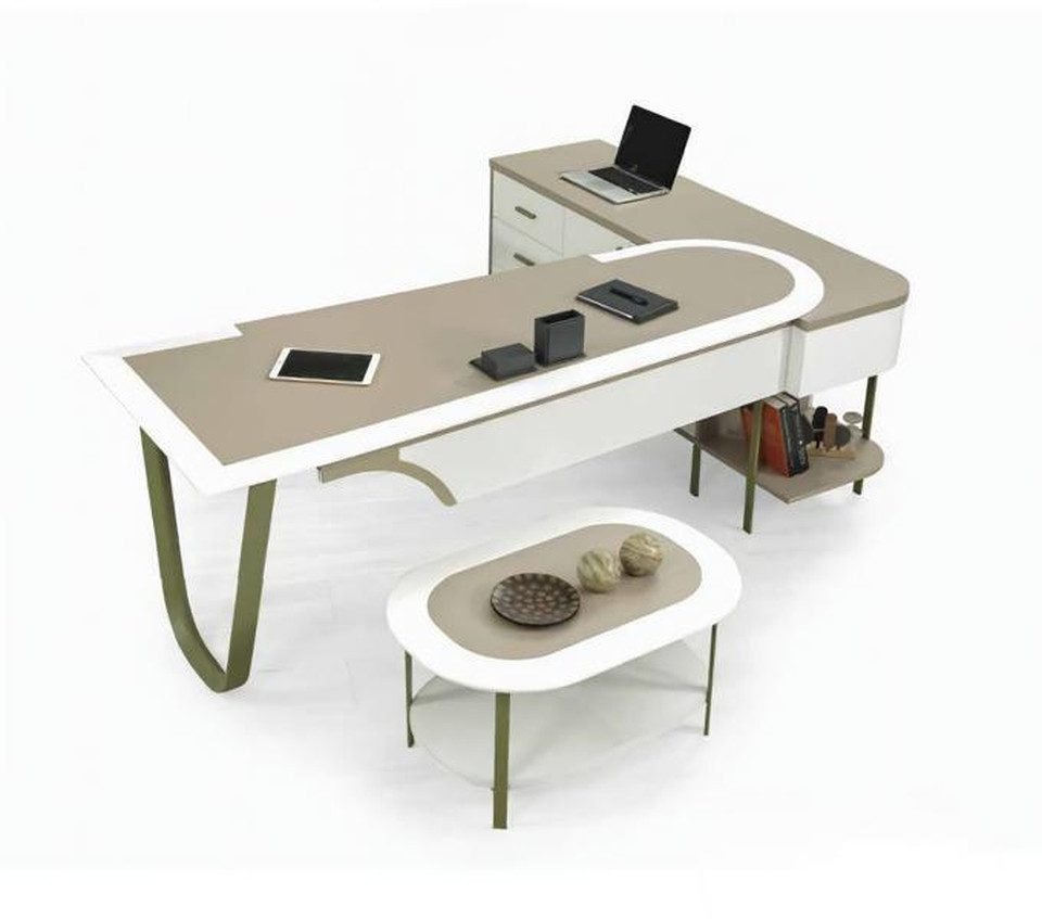 JVmoebel Eckschreibtisch Designer Schreibtisch L-form mit Couchtisch Oval Schubladen (2-St., Schreibtisch + Couchtisch), Made in Europa