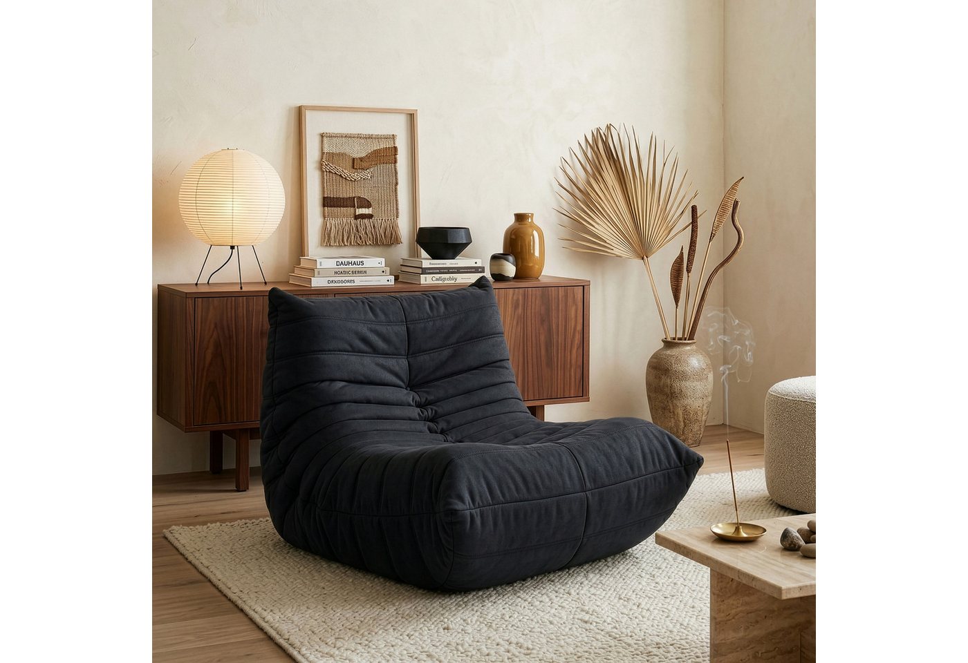en.casa Sitzsack, »Kodsø« mit Rückenlehne 75 x 90 x 100 cm Mikrofaser Schwarz