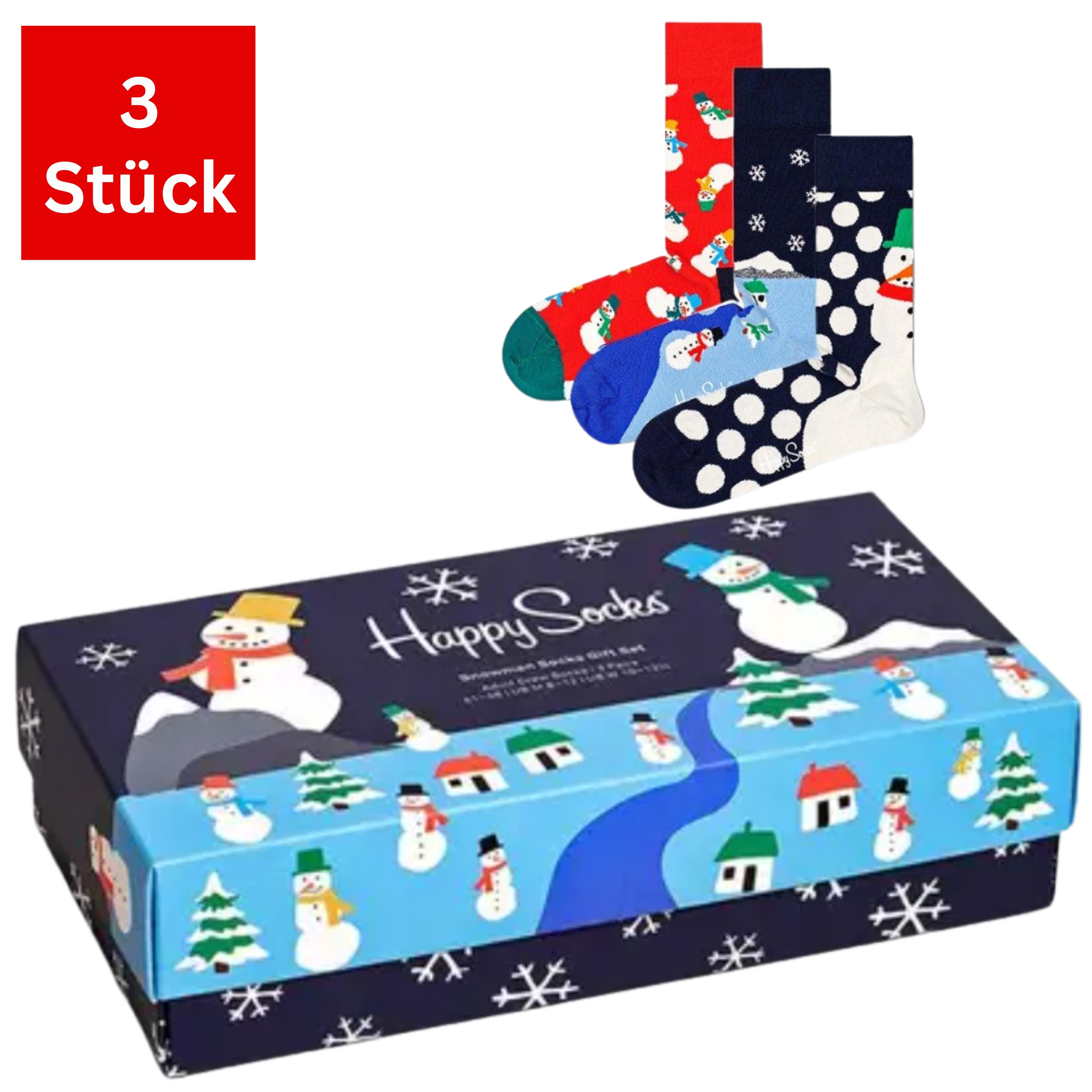 Happy Socks Freizeitsocken 3er Pack Baumwoll Socken mit Motiv, Geschenk, Weihnachten