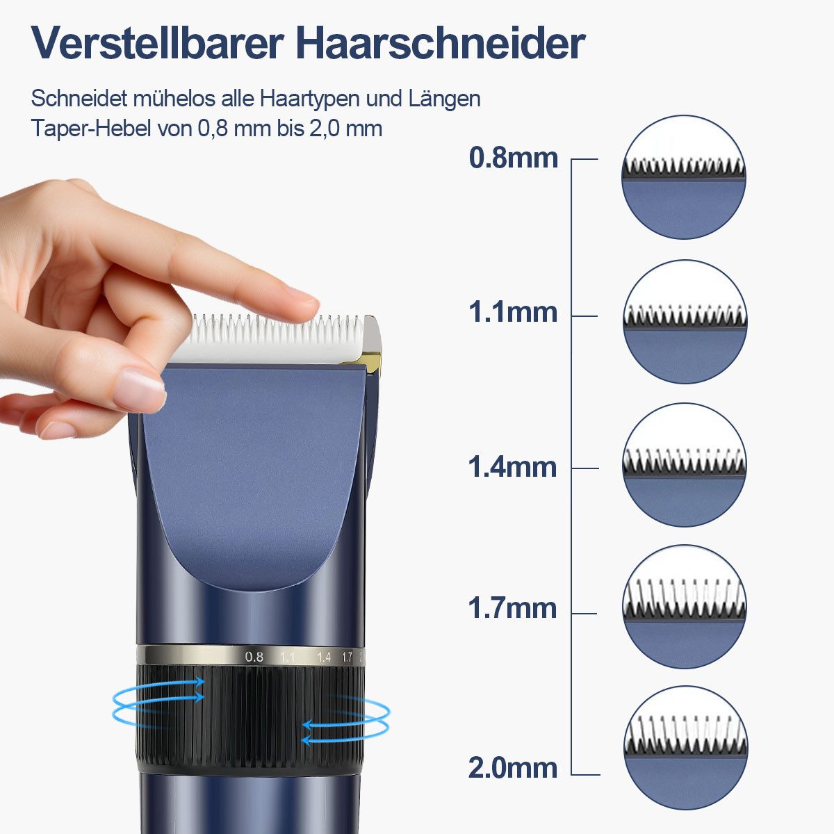 MCURO Haarschneider Akku Haarschneidemaschine mit Taper-Hebel , 0.8-2.0mm Feineinstellung, Profi Clipper Elektrischer Haarschneider für Home DIY Barber Salon – Bild 3 von 5