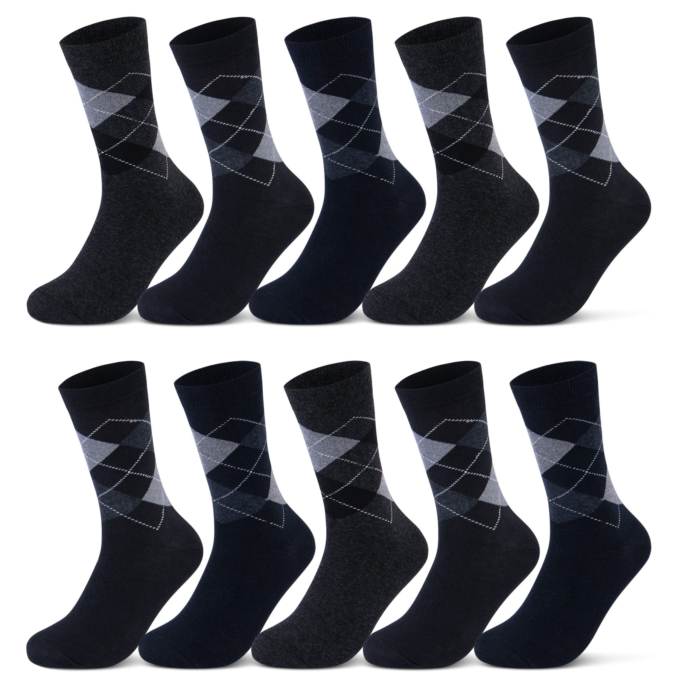 sockenkauf24 Socken 10 I 20 I 30 Paar Damen & Herren Business Socken Baumwolle (Karo, 10-Paar, 43-46) mit Komfortbund Strümpfe - 10700