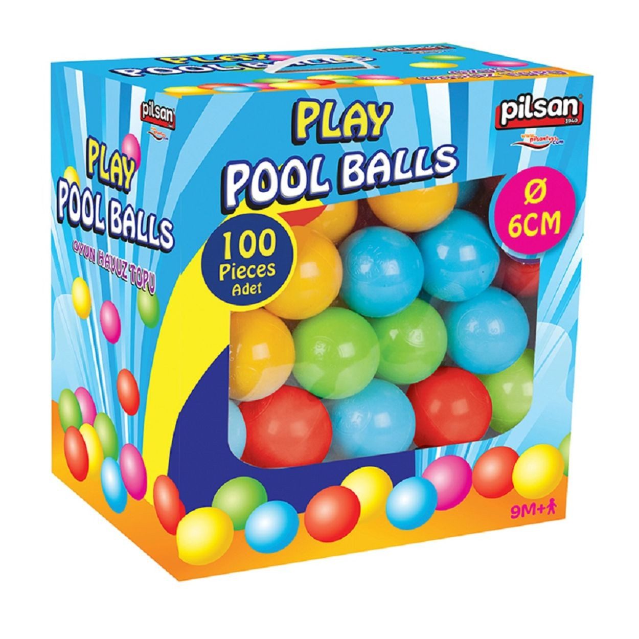 Pilsan Bällebad 6400, 100 Spielbälle, 6 cm Durchmesser, Bällebad nutzbar, ab 9 Monate