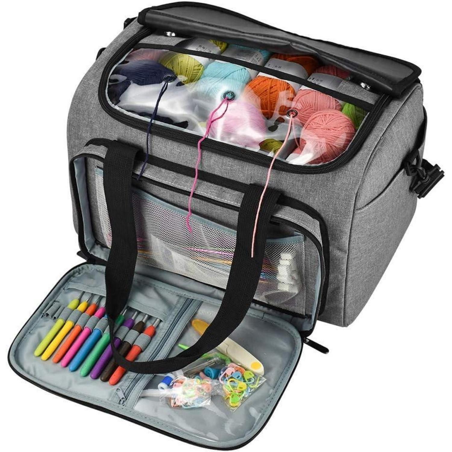 LuxusKollektion Nähkorb Häkeltasche mit transparenter PVC-Klappe, großen