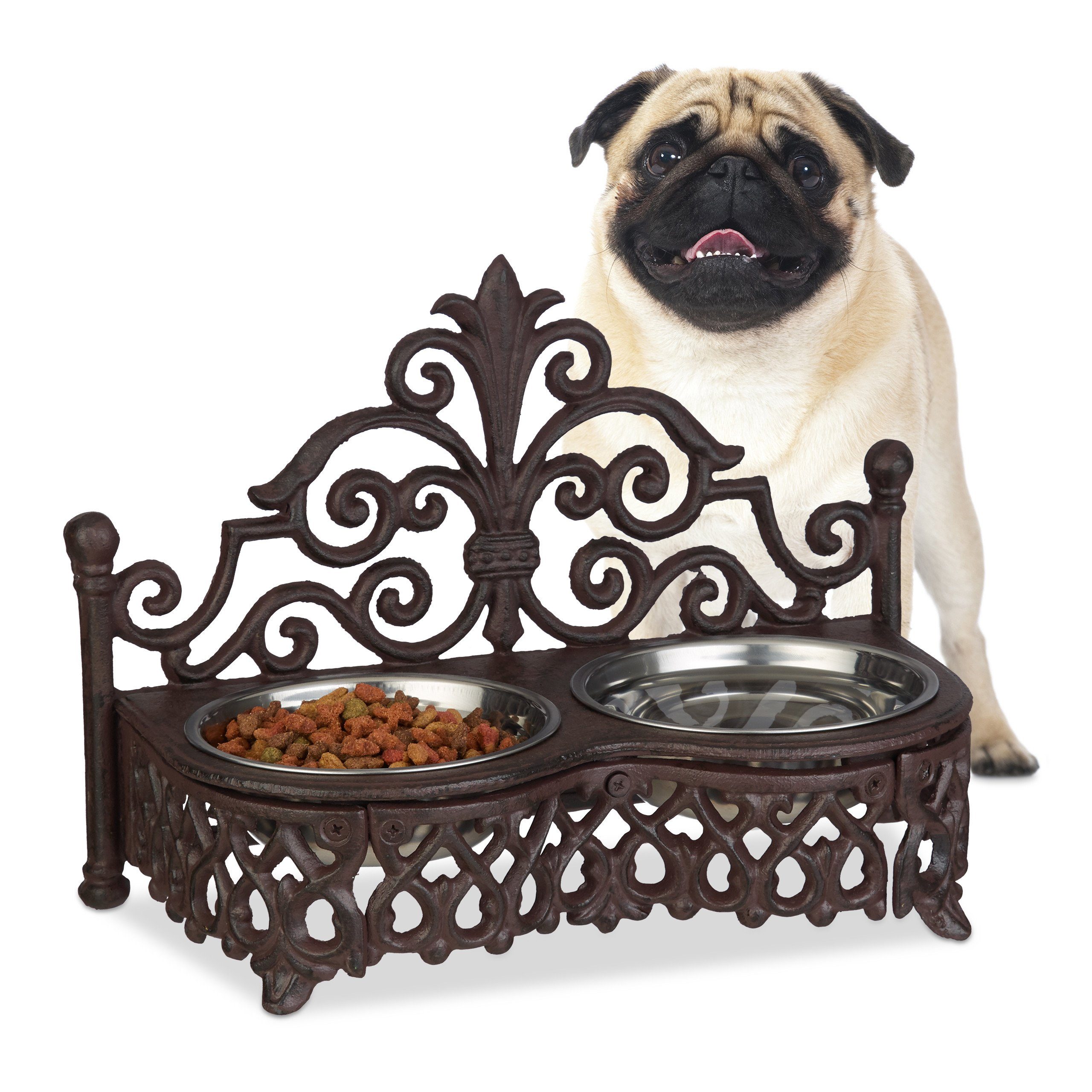 relaxdays Napf-Set Futterbar Hunde Antik-Stil, Edelstahl von RELAXDAYS