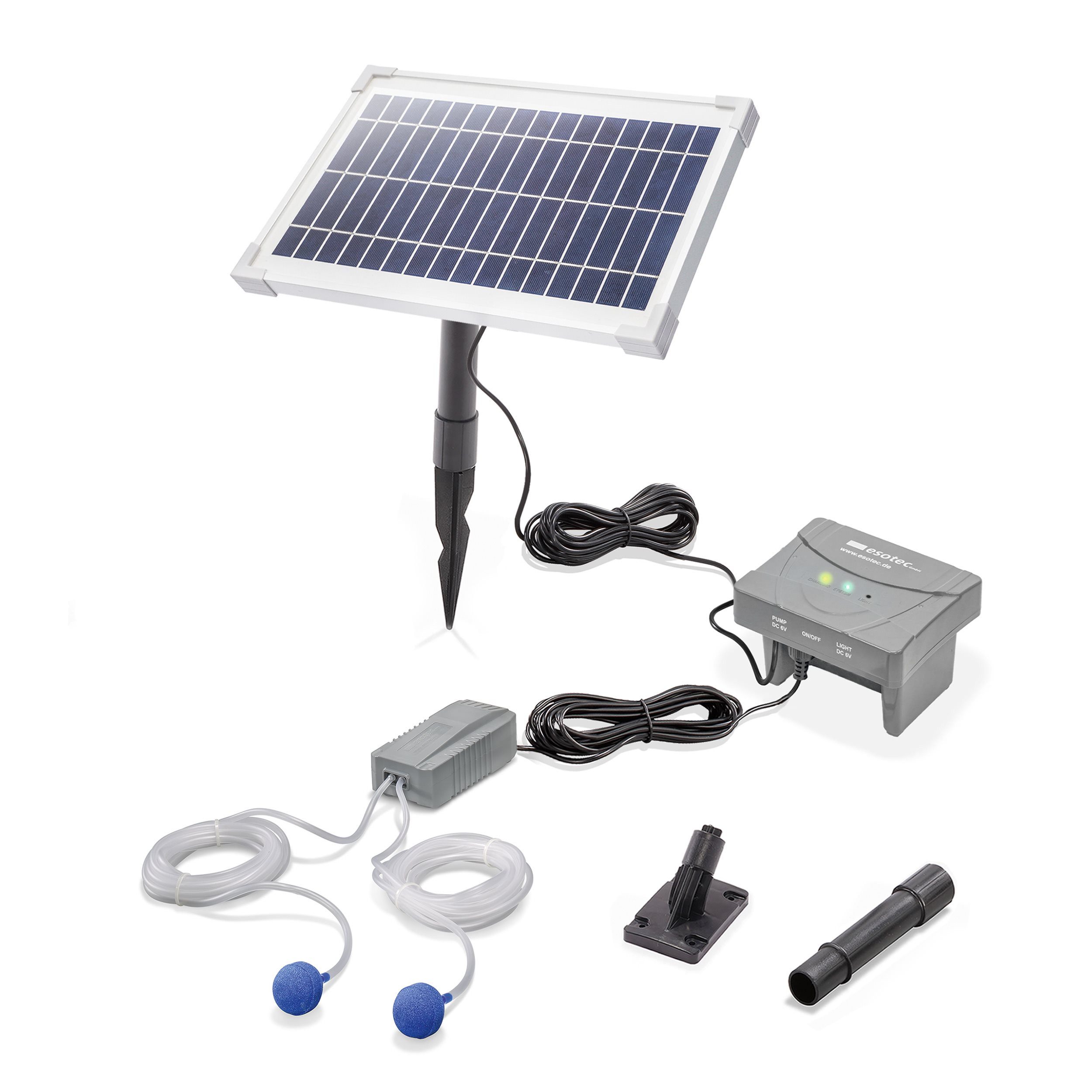 esotec Teichbelüfter 8/200 Solar Belüfterpumpen-Set 200l/h LiFe-Akku Solarmodul 8Wp 101878, 200 l/h, (Komplettset)