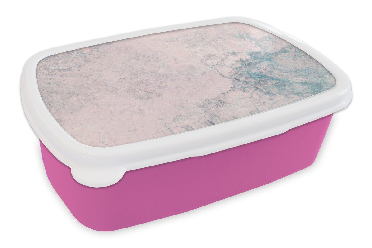 MuchoWow Lunchbox Zement - Beton - Retro - Industriell - Weiß - Blau, Kunststoff, (2-tlg), Brotbox für Erwachsene, Brotdose Kinder, Snackbox, Mädchen, Kunststoff rosa
