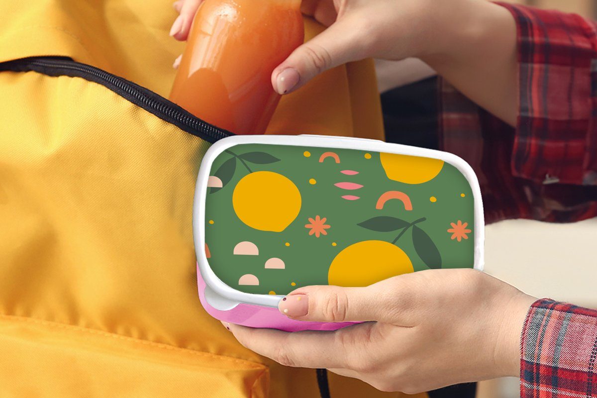 MuchoWow Lunchbox Brotdose - Rosa Snackbox, Mädchen, für - Kunststoff Kunststoff, Kinder, Erwachsene, Brotbox Design, (2-tlg), Zitrone