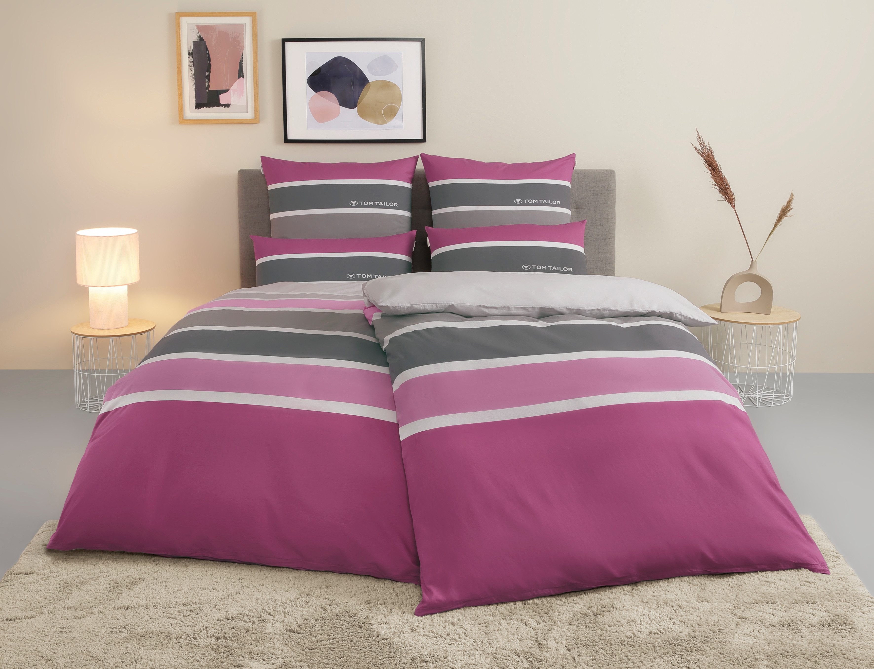 TOM TAILOR HOME Bettwäsche Felix in Gr. 135x200 oder 155x220 cm, Renforcé, 3 teilig, mit GRATIS-Zugabe: Gästehandtuch (100% Baumwolle), mit Reißverschluss