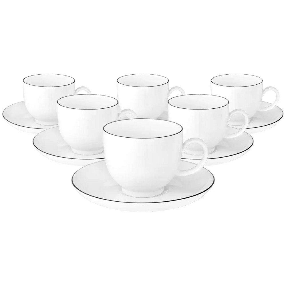 Seltmann Weiden Кружки Seltmann Weiden Lido Black Line rund Kaffeetasse 0,22 l + Untertasse, Porzellan