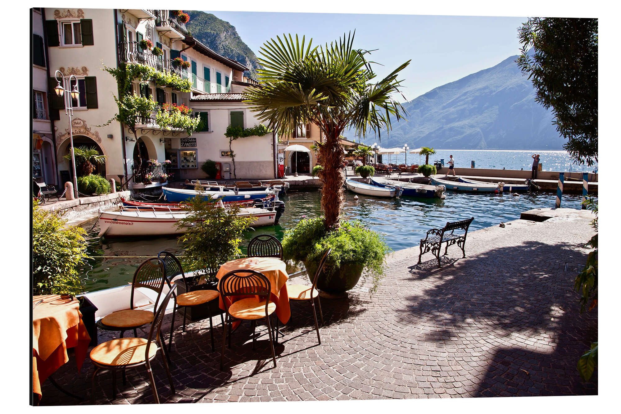 Posterlounge Alu-Dibond-Druck Editors Choice, Kleines Café in Limone am Gardasee, Fotografie