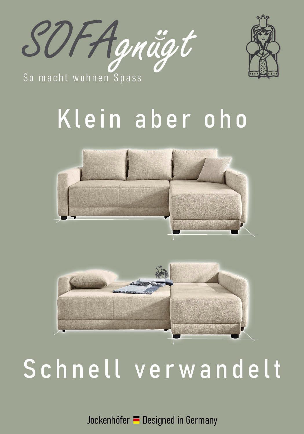 Jockenhöfer Gruppe Ecksofa Venezia L-Form, B: 234 cm, mit Bettfunktion, Bettkasten & Zierkissen