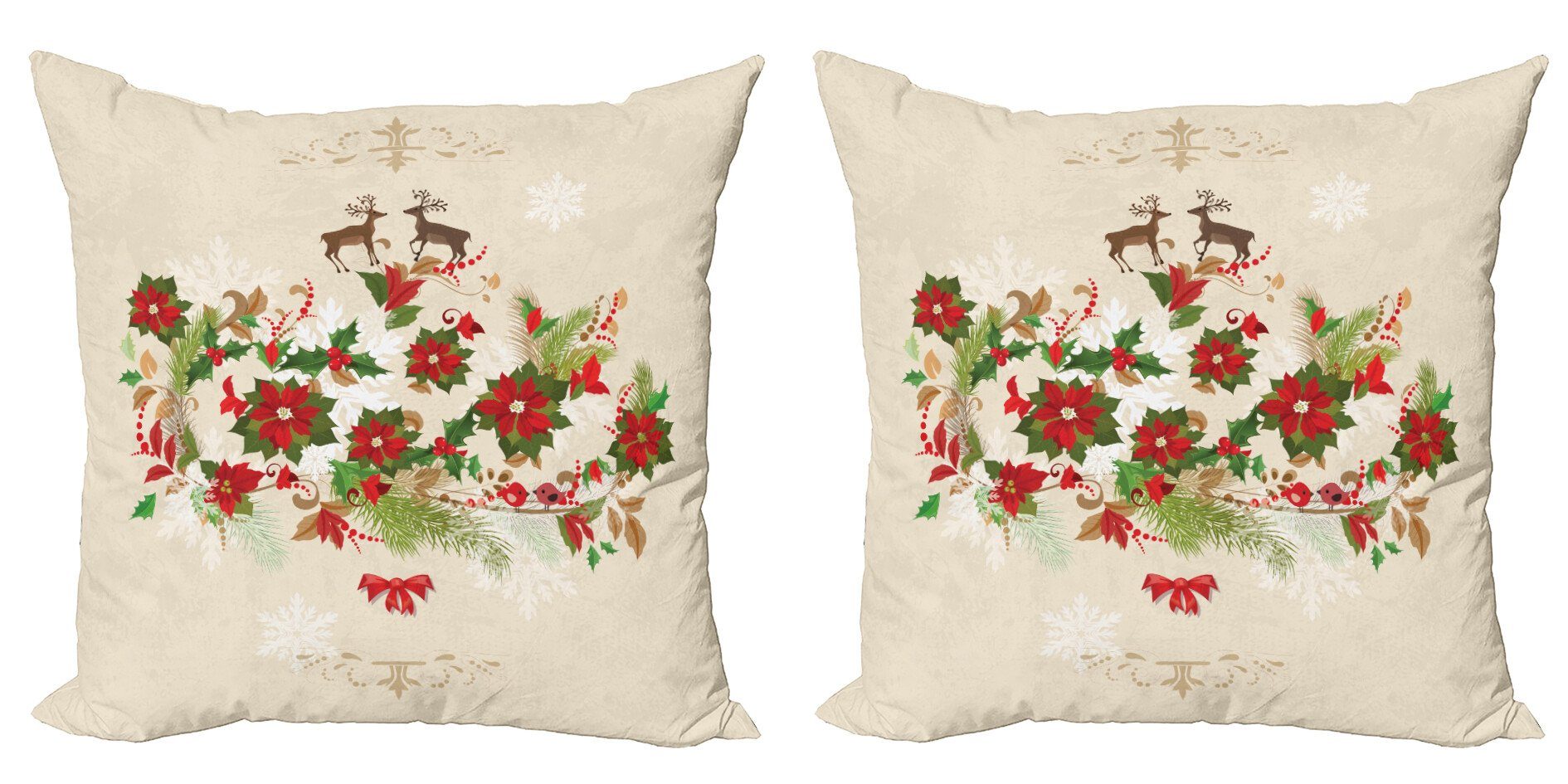 Kissenbezüge Modern Accent Doppelseitiger Digitaldruck, Abakuhaus (2 Stück), Weihnachten Blumen-Ren-Motiv | Kissenbezüge