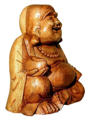 Wogeka Buddhafigur lachender Happy Buddha Holz-Figur