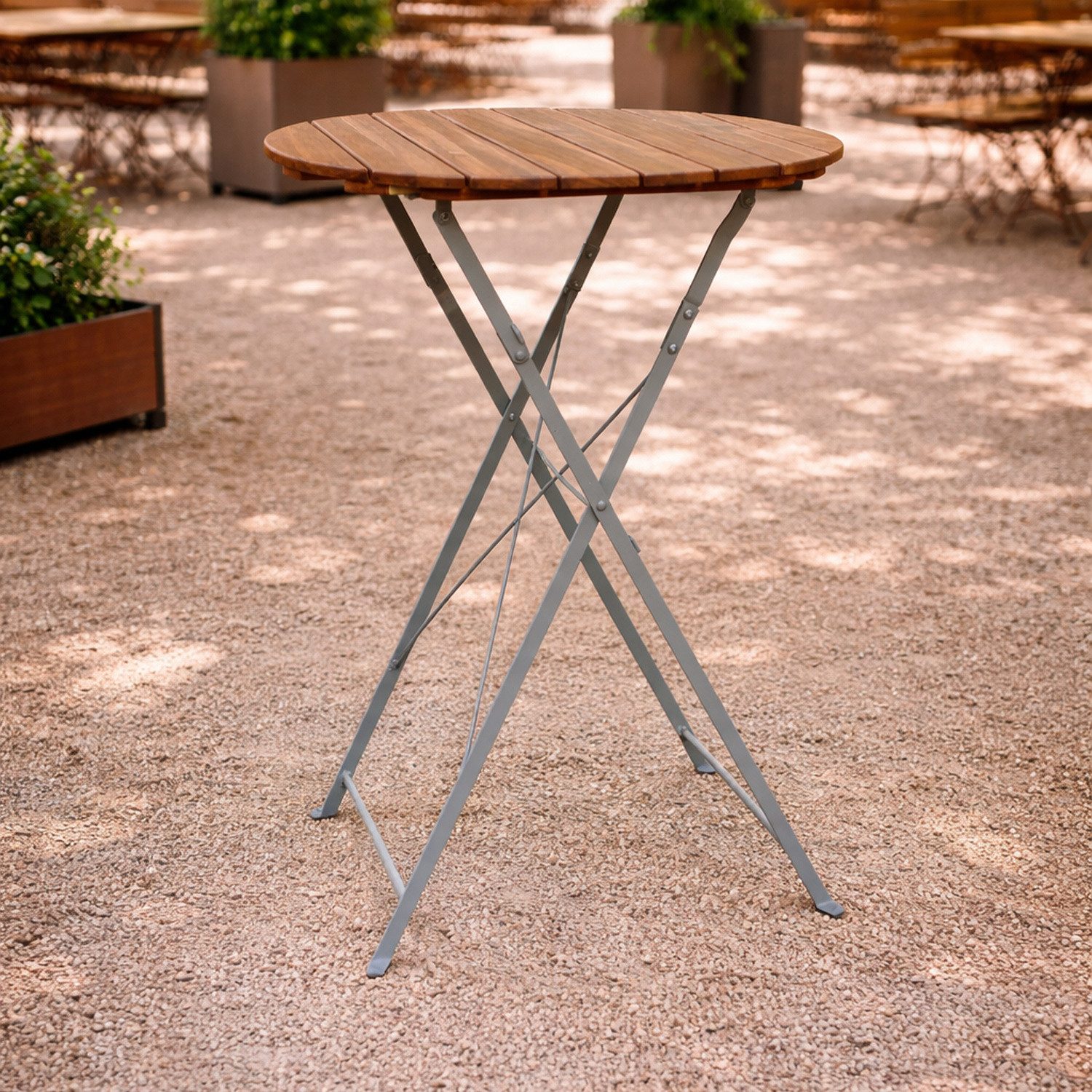 Mojawo Küchentisch Biergarten Tisch Klapptisch Stehtisch klappbar Akazie Stahl Ø80 cm