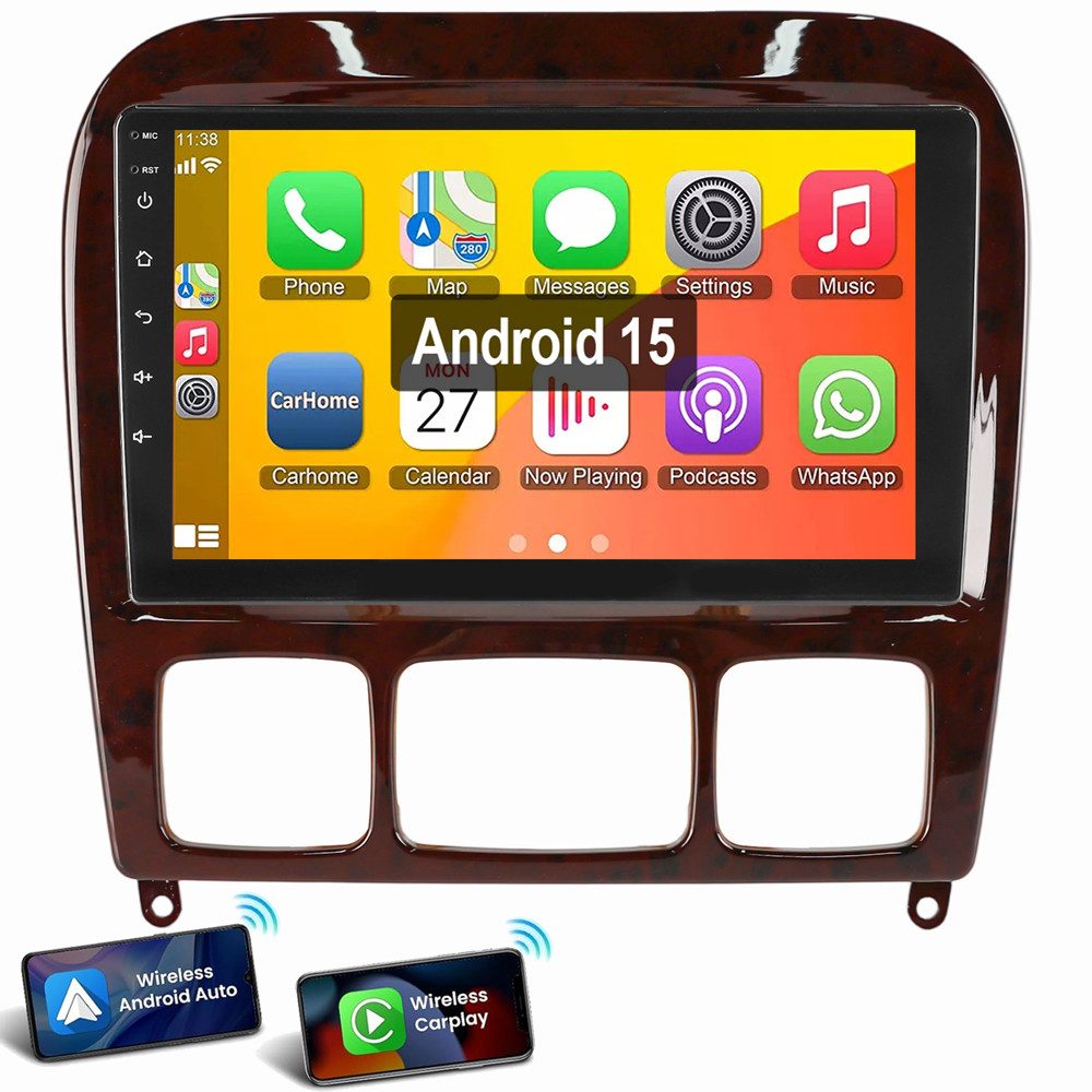 ESSGOO Für Mercedes S/CL Klasse W220 W215 Android15 Autoradio (Digitalradio (DAB), RDS, FM, AM, Carplay Android Auto GPS Navi WIFI BT)