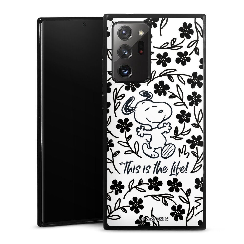DeinDesign Handyhülle Peanuts Blumen Snoopy Snoopy Black and White This Is The Life, Samsung Galaxy Note 20 Ultra Silikon Hülle Bumper Case