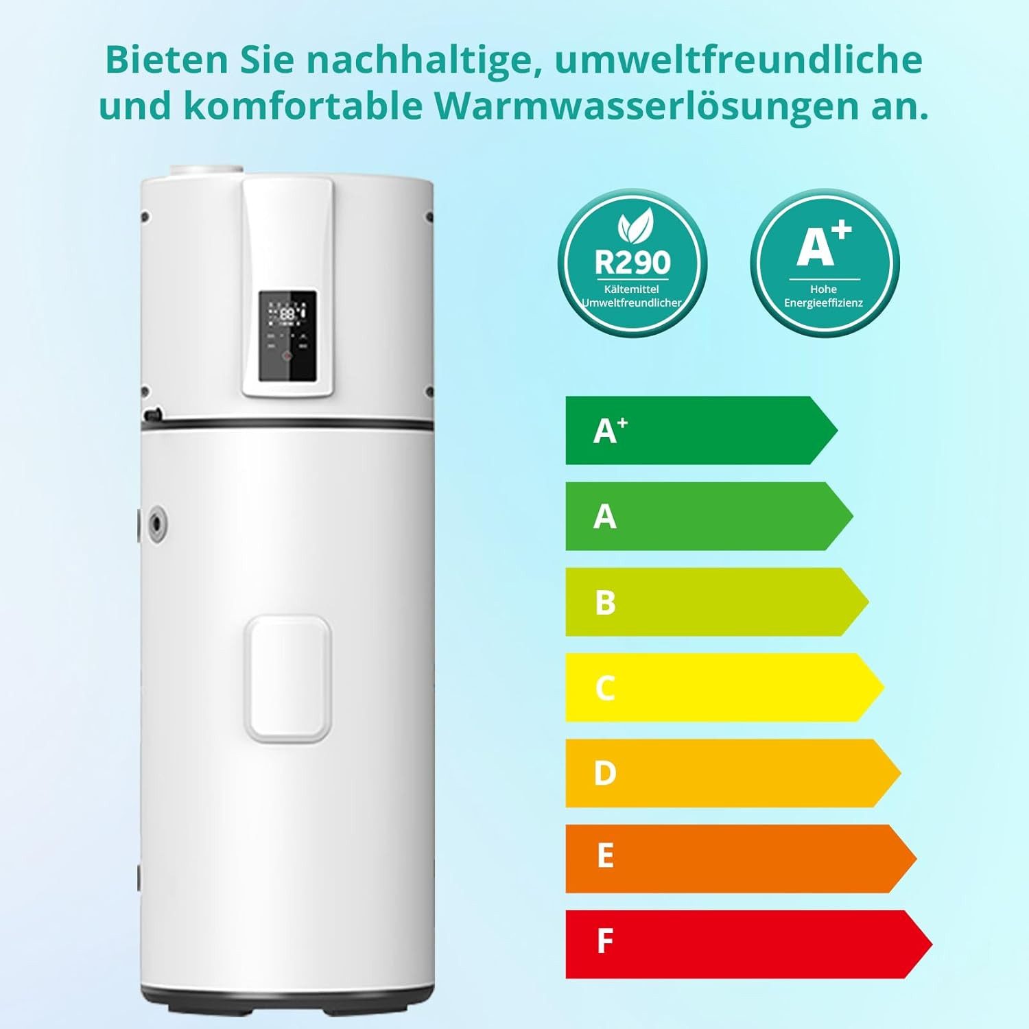 kwikot Luft-Wasser-Wärmepumpe HP200M7-F9 (Vertikale Wärmepumpen, Verwendung des Kältemittels R290), Unterstützt WLAN-Konnektivität