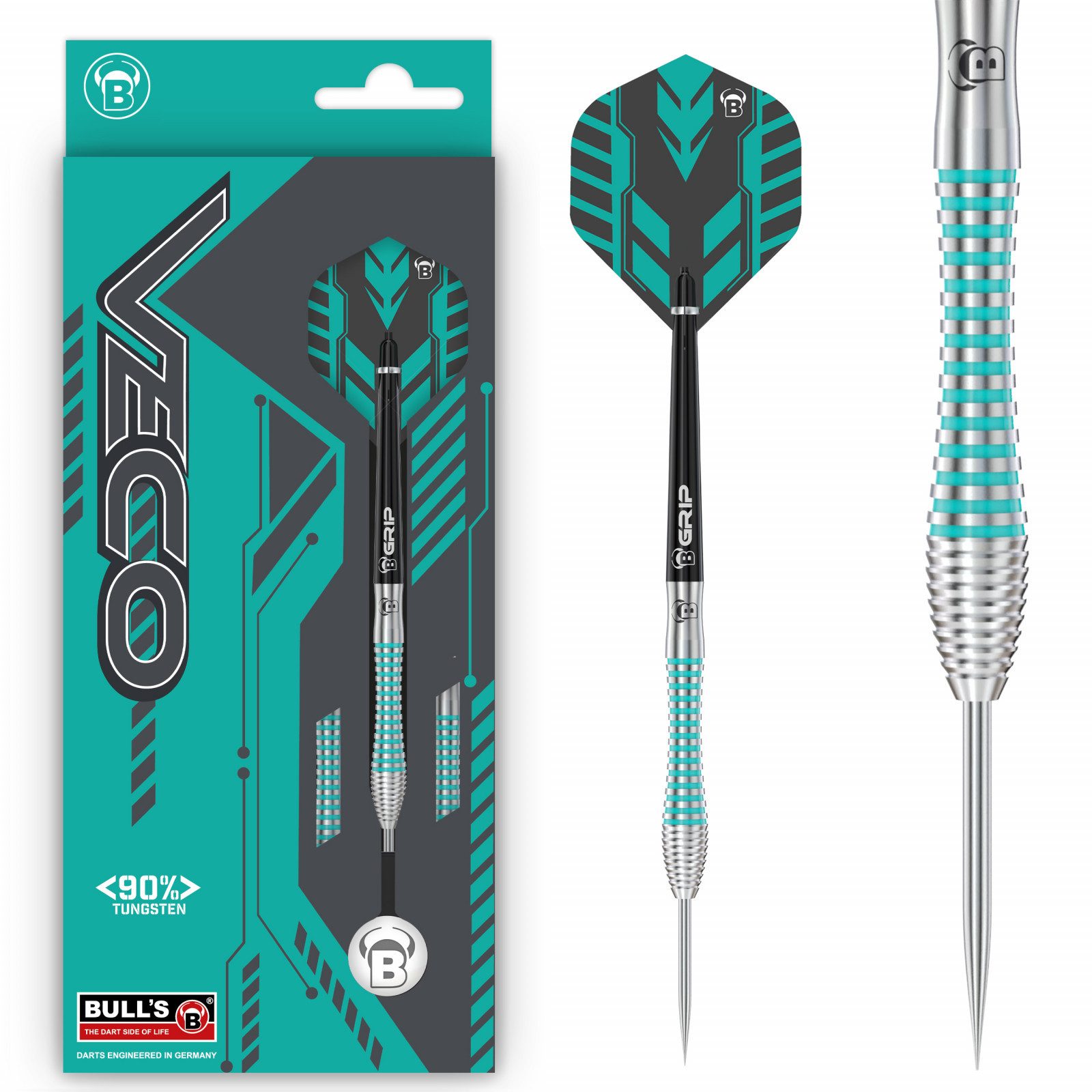 Dartpfeil Bull´s Steeldarts VECO V2, 90% Tungsten, 23g. Grün, silber