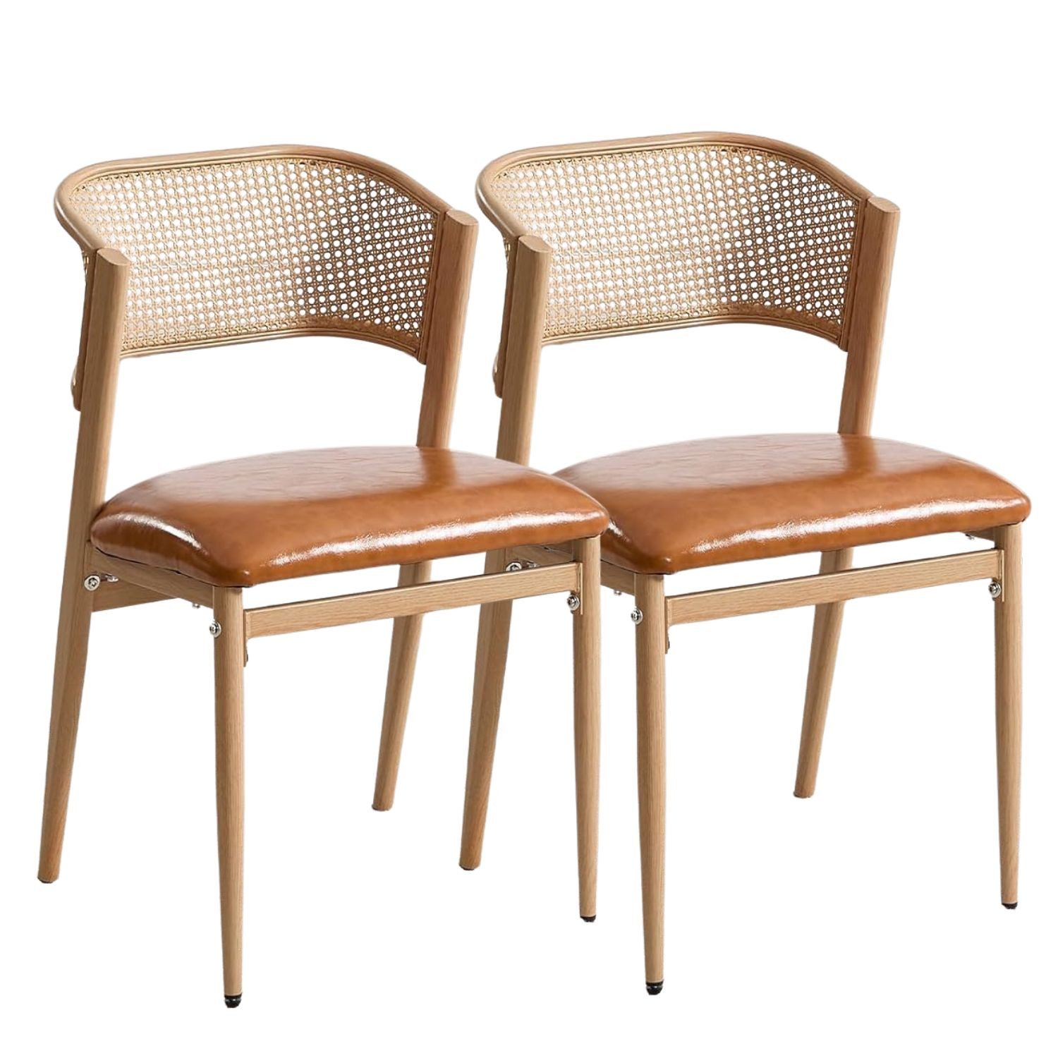WAHSON OFFICE CHAIRS Esszimmerstuhl 2er Set Rattan-Esszimmerstühle, gepolstert, Leinen, Metallbeine