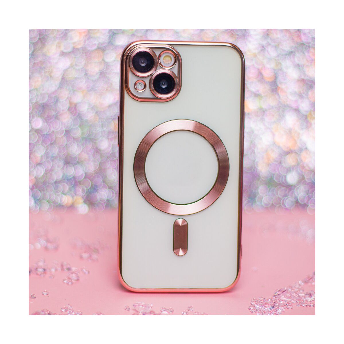 COFI 1453 Handyhülle Color Chrome Mag kompatibel mit Apple iPhone 17 Air Roségold 6,6, Transparente Hülle mit Chromkanten und Magnetring