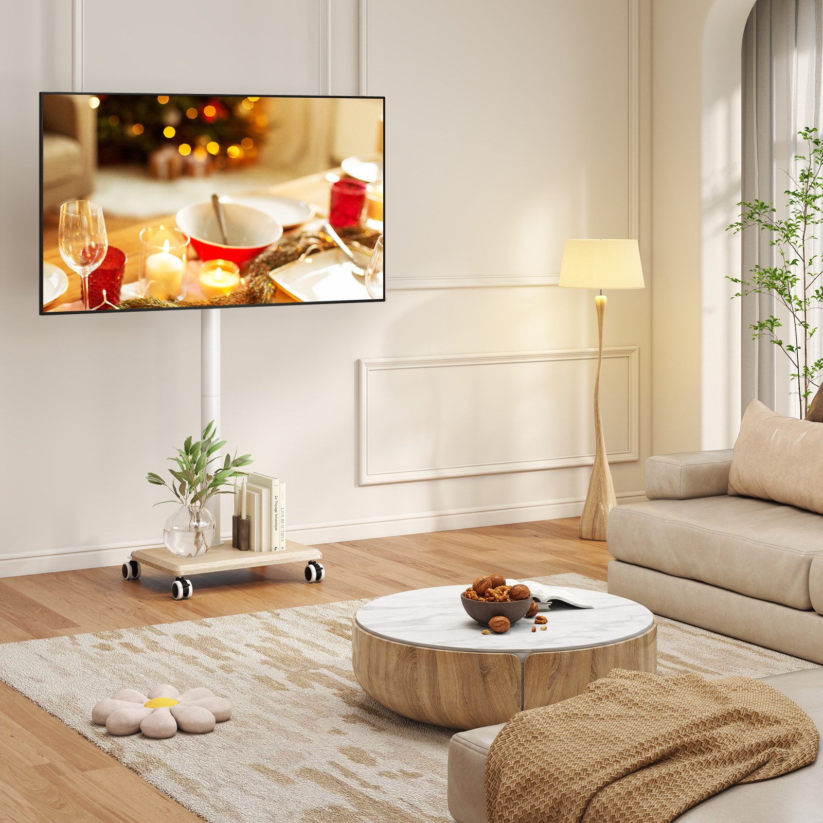 5Rcom TV-Ständer mit Rollen und Holzablage Geeignet für Fernseher von 27 bis 55 Zoll, (bis 55 Zoll, 1-tlg., Mobiler TV-Ständer trägt bis zu 40 kg Maximale)