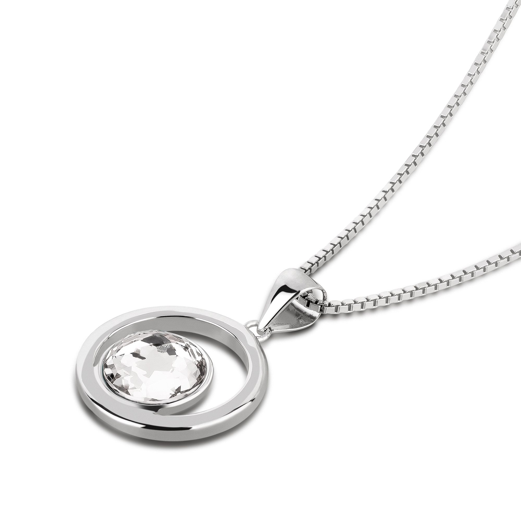 Schöner-SD Kette mit Anhänger Runder Anhänger mit Kristall und 925 Silber Halskette 45cm, mit Markenkristall