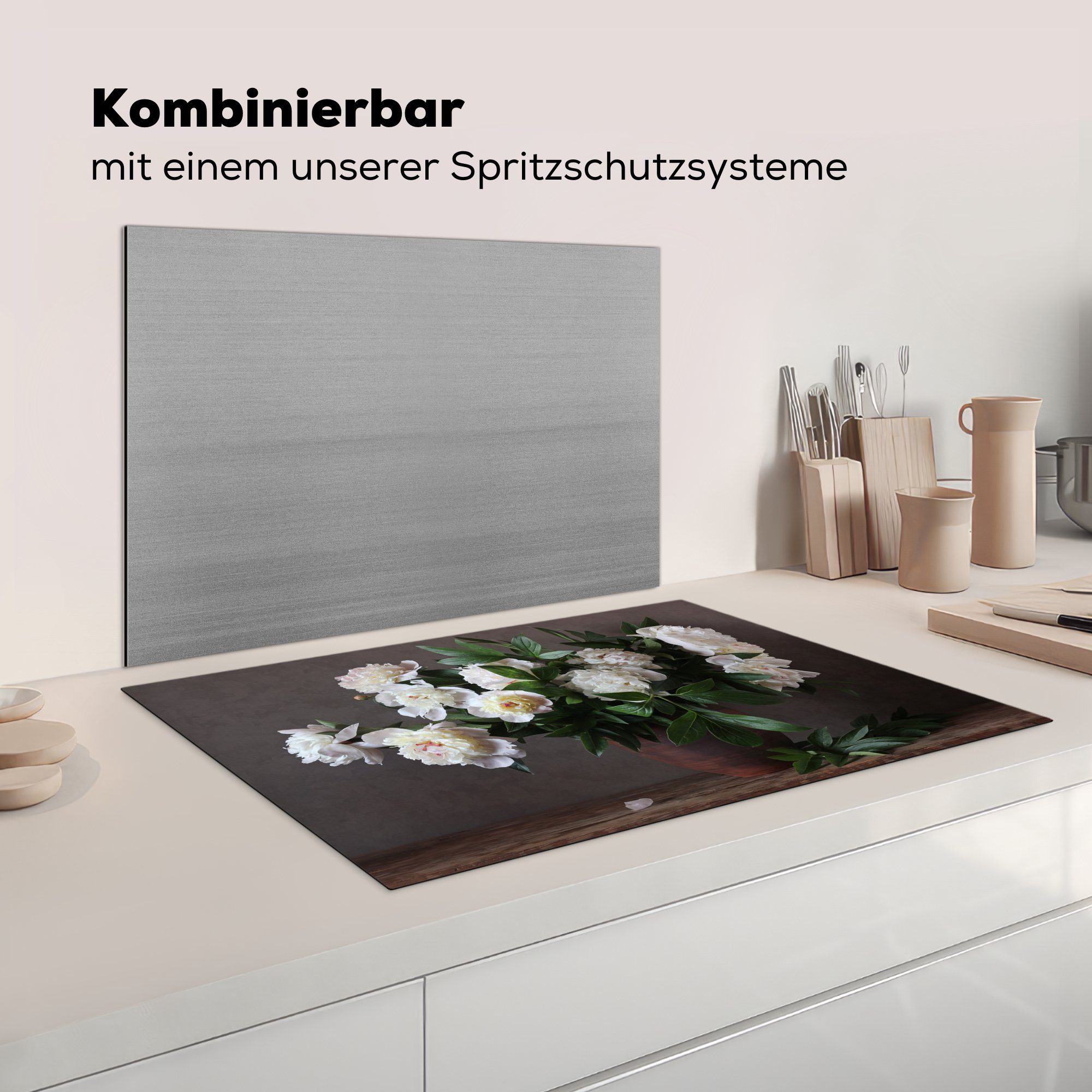 cm, - für (1 küche, die Schutz 81x52 Vinyl, Induktionskochfeld Stilleben, Blumen tlg), MuchoWow Herdblende-/Abdeckplatte Ceranfeldabdeckung