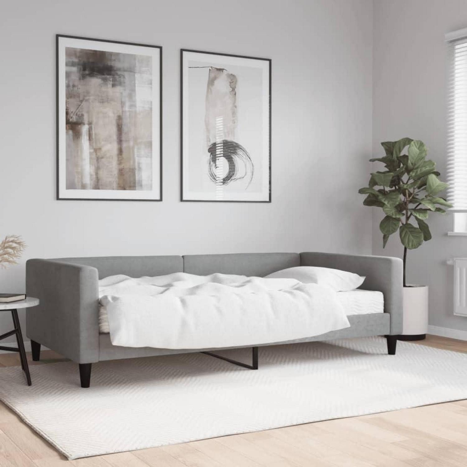 LuxusKollektion Schlafsofa Tagesbett Sofabett Stoffcouch 2 Sitzer 100 x 200 mit Matratze Hellgrau