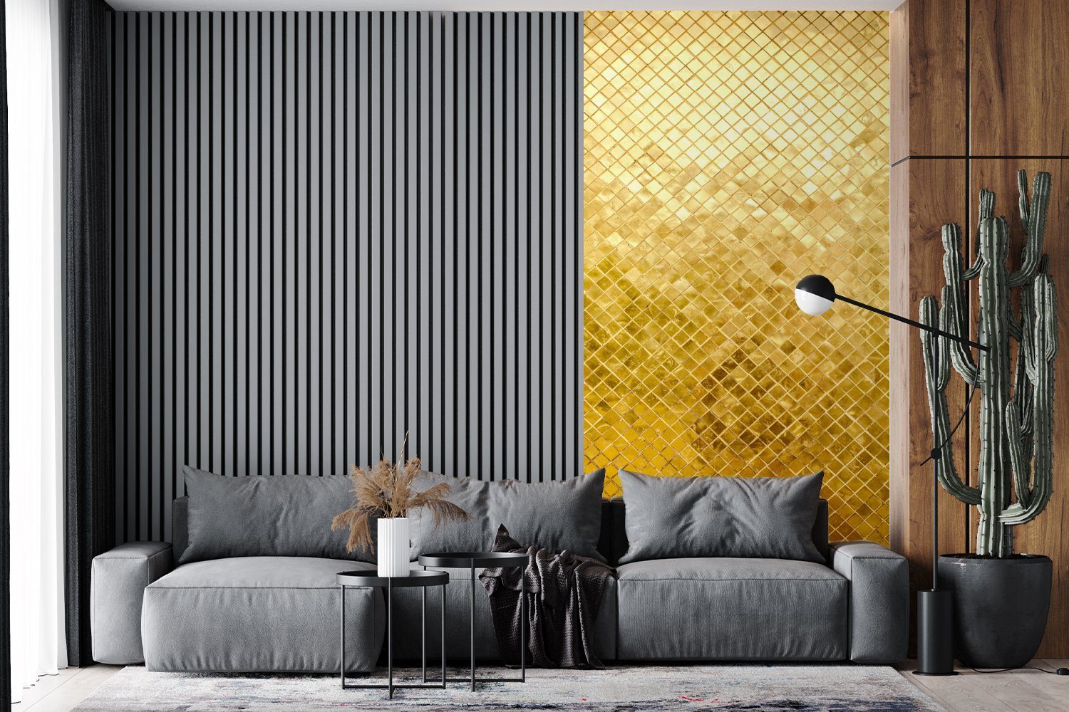 MuchoWow Fototapete Gold - Abstrakt, Matt, Küche, (2 St), Wohnzimmer bedruckt, Design für Fototapete - Vliestapete Schlafzimmer