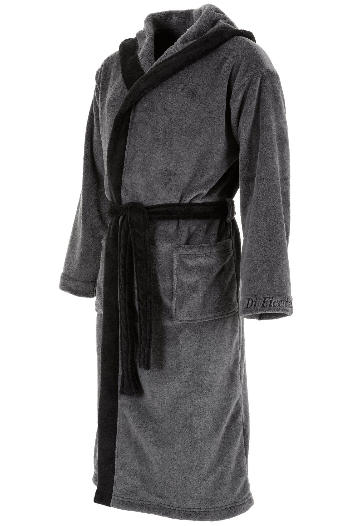 Di Ficchiano Bademantel Di Ficchiano Herren Bademantel MONZA mit Kapuze, wadenlang, Polyester, Weitenverstellung, Bindegürtel