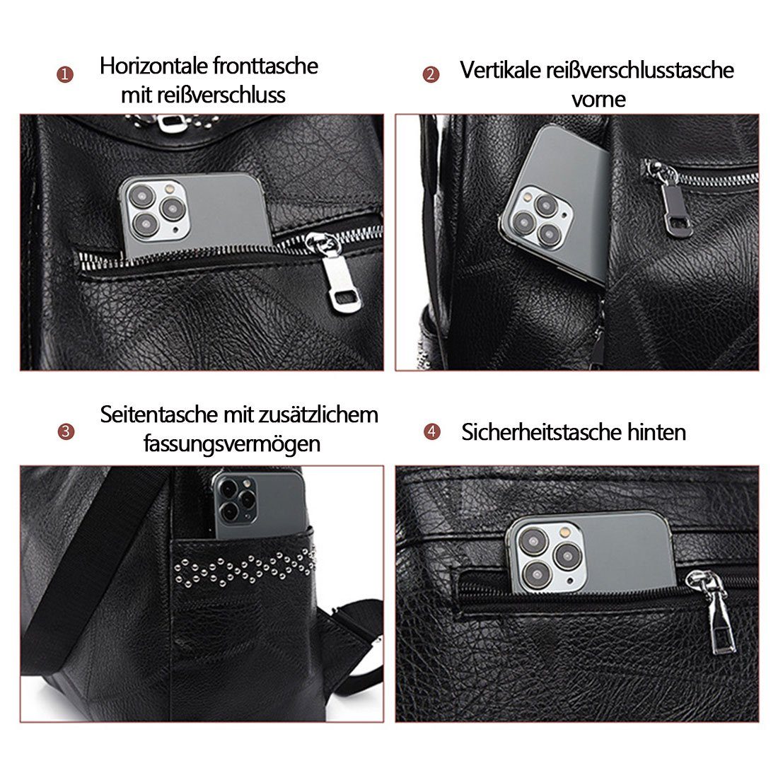 Schoolbag Backpack,Soft Travel Leather Cityrucksack Backpack Damen Fashion Rot HNDSG Shoulder