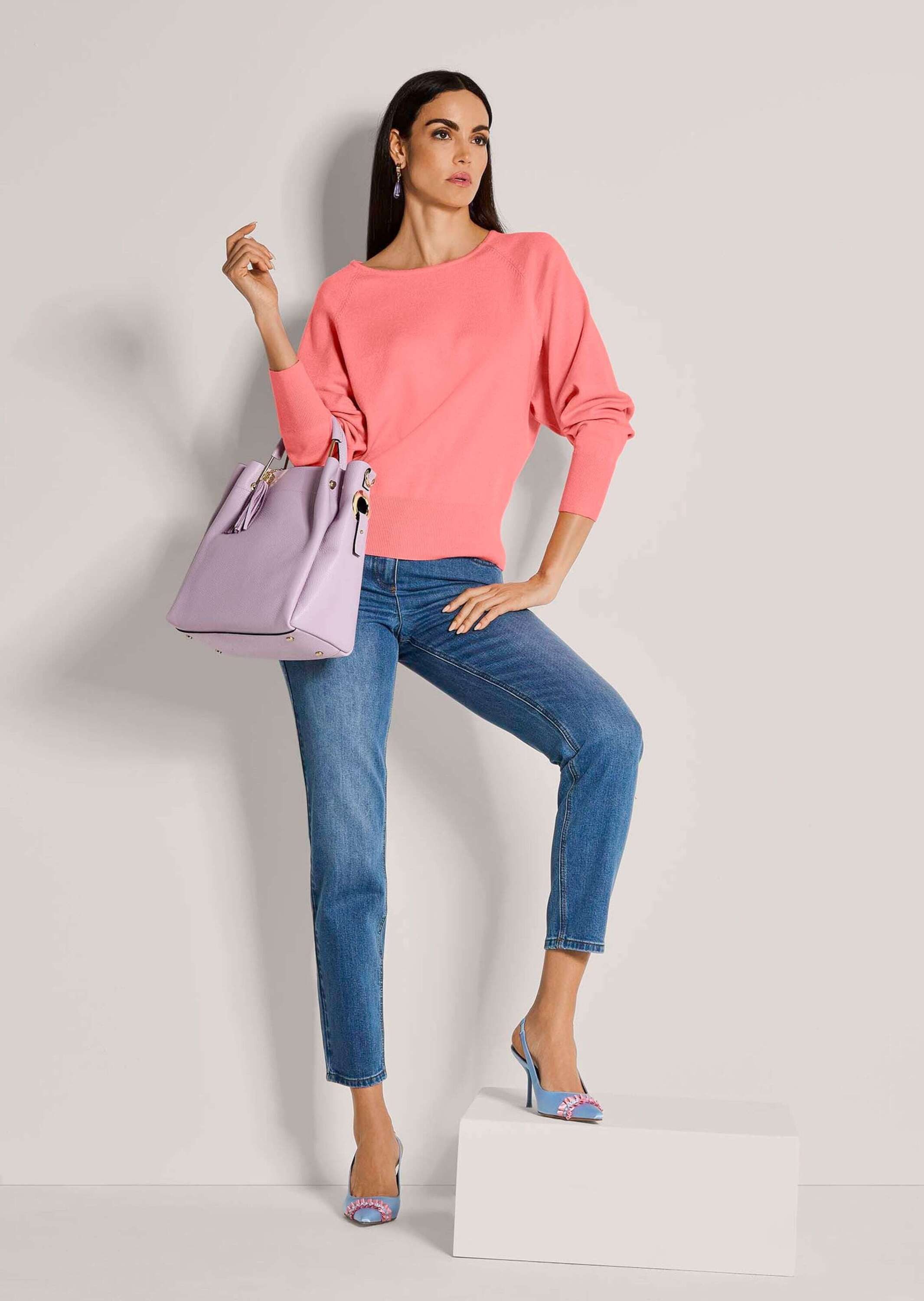 MADELEINE Strickpullover Basic Strickpullover mit Fledermausärmeln Langarm Strickoberteil mit U-Boot-Ausschnitt, Raglanärmeln