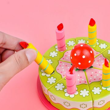 CoolBlauza Spiellebensmittel Hölz Schneiden Geburtstagskuchen Spielzeug, spielen Lebensmittel-Set, (10-tlg., pädagogische Montessori Tea Party Spielzeug), Küche Spielzeug für Kinder