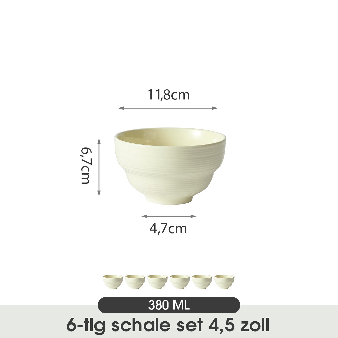 JIWOO Müslischale 6er Ø11,8cm, Dessertschale Eisschale Suppenschale Snackschale Schale, Keramik, (Schaleset, 6-tlg), Porzellan Hochwertiges Schalen Beige Mikrowellenofen Spülmaschine
