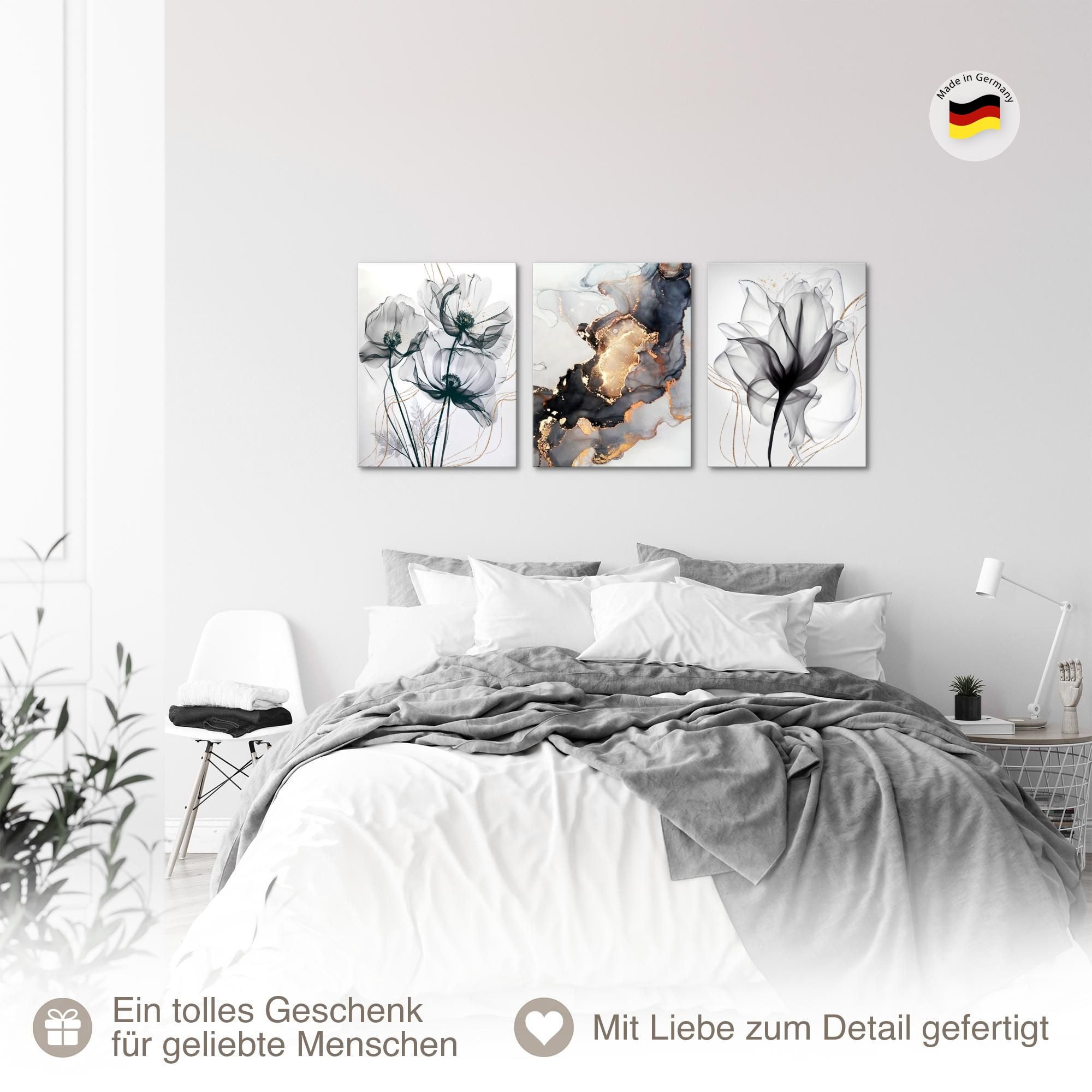 Novart Wandbild Wohnzimmer Blumen Schwarz Abstrakt Feuer, (3 St) – Bild 5 von 5