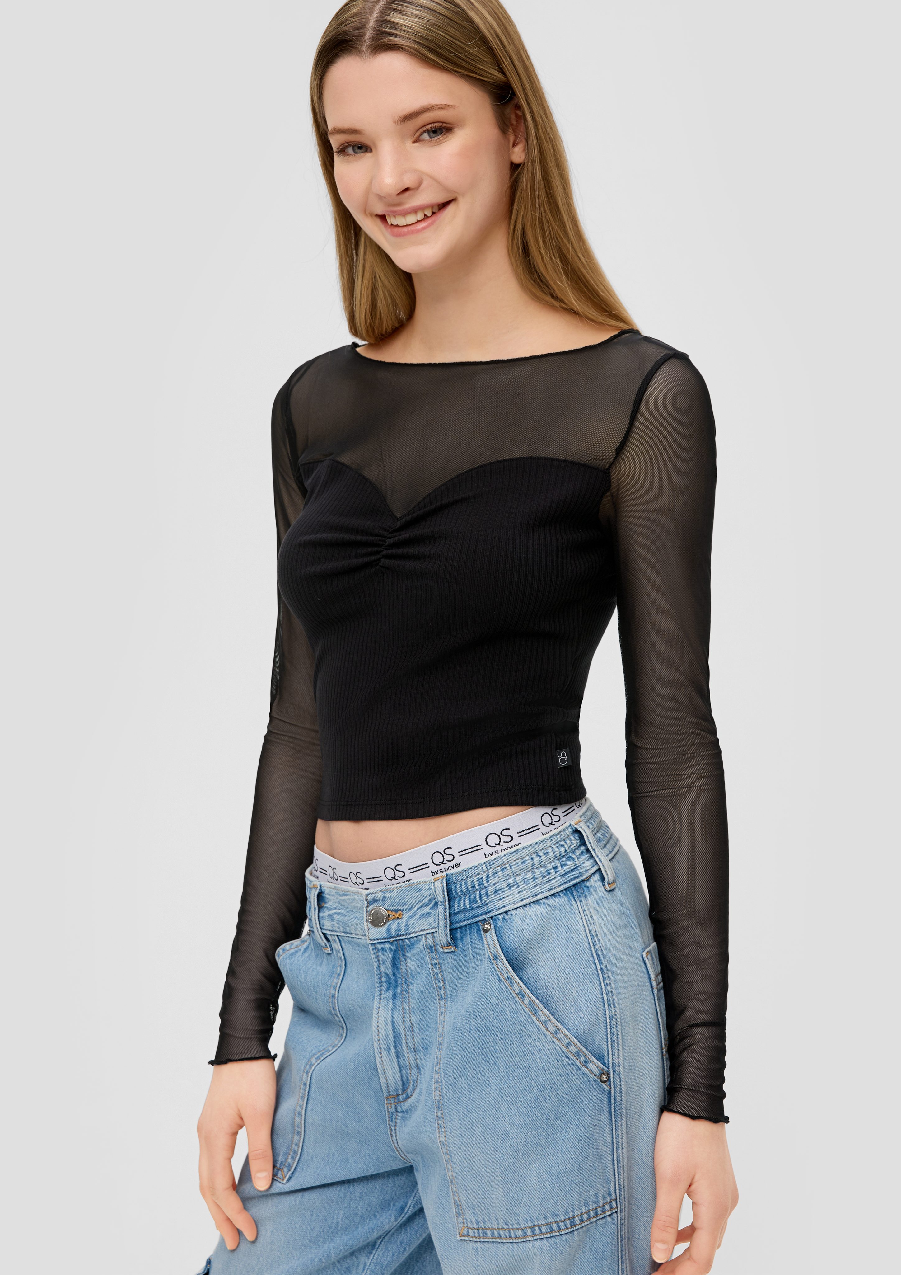 QS Langarmshirt Langarmshirt aus Fabricmix Raffung günstig online kaufen
