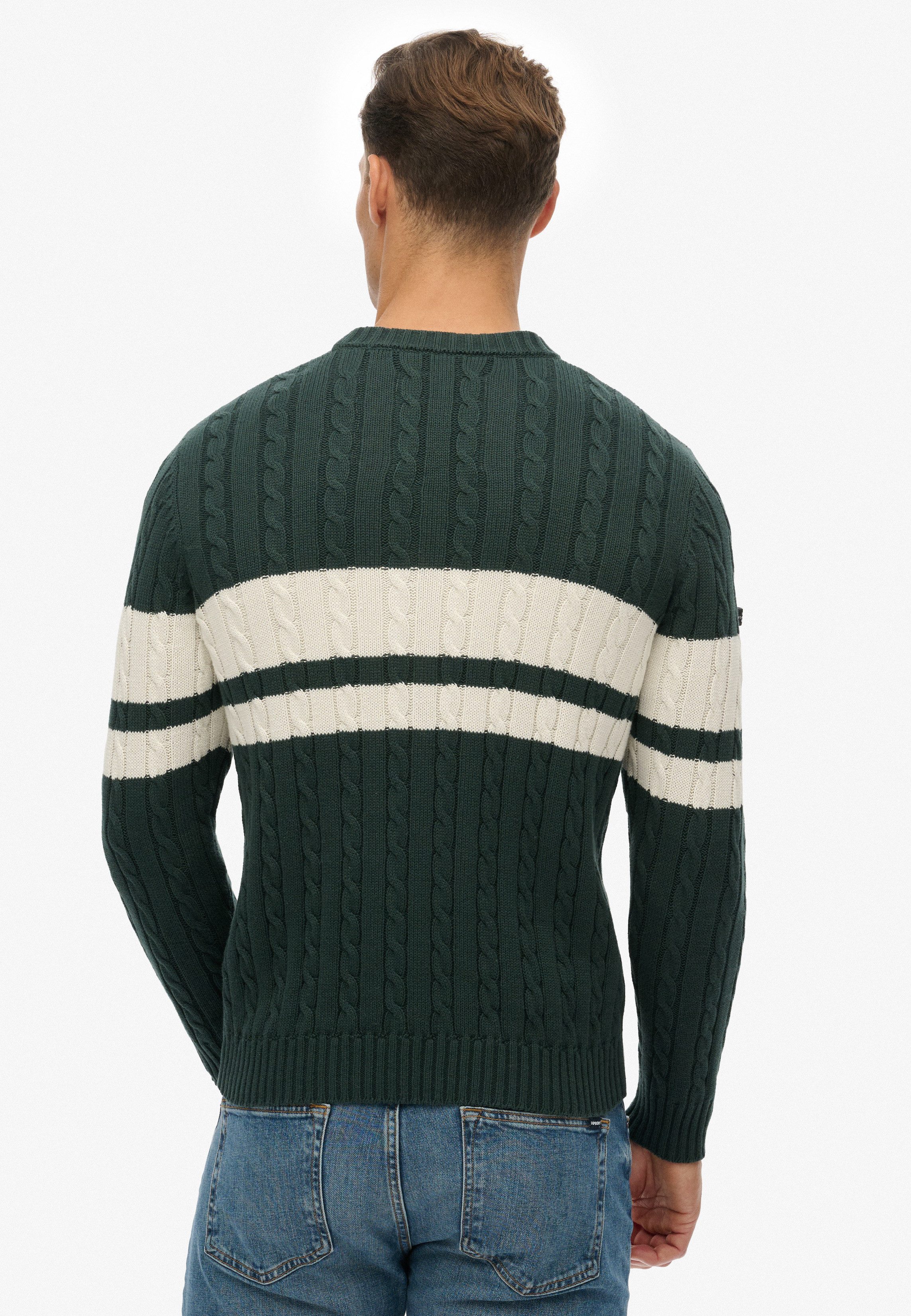 Superdry Strickpullover Cotton Stripe Cable Jumper aus Baumwolle, Regular Fit, mit Rundhalsausschnitt