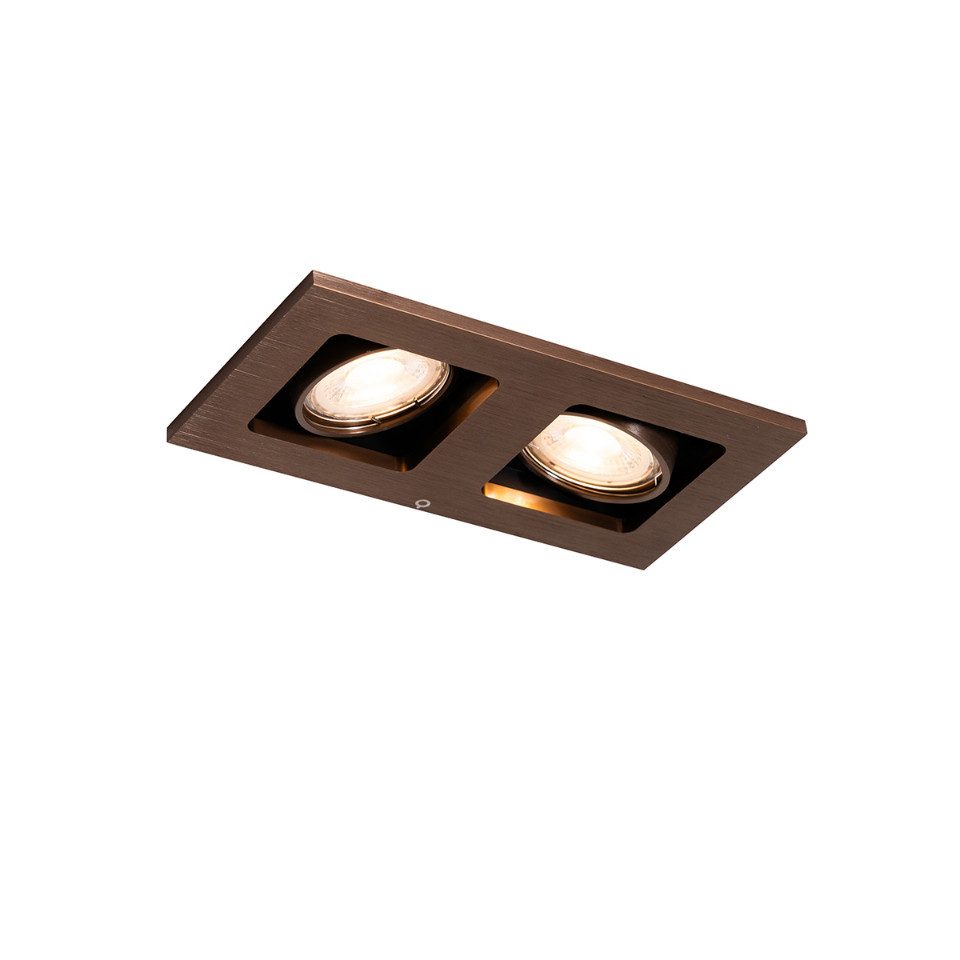 Qazqa LED Einbaustrahler Qure, ohne Leuchtmittel, GU10, Bronze, Modern, Aluminium, 2-flammig
