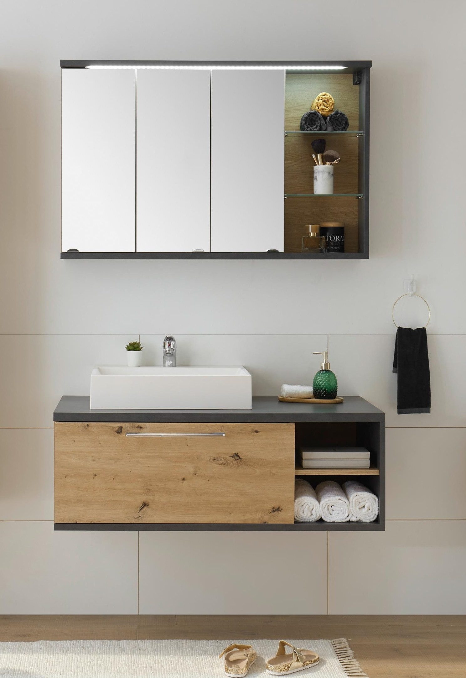 freiraum Badezimmer-Set Nebraska, (2-teilig), (2-teilig) Beton / Artisan Eiche Dekor - 110x190x53 (BxHxT)