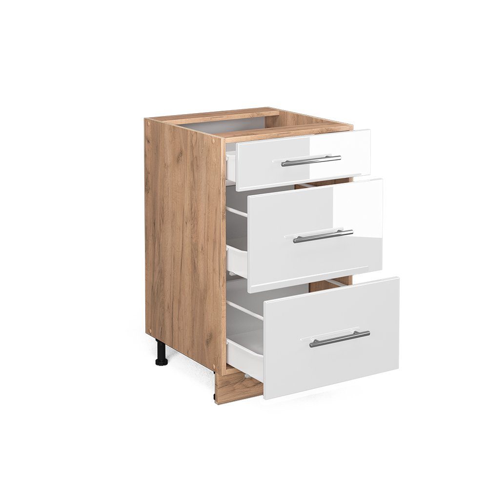 Vicco Unterschrank Fame-Line, Weiß Hochglanz/Goldkraft Eiche, 50 cm ohne Arbeitsplatte (1-St) – Bild 5 von 5