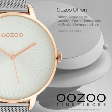 OOZOO Quarzuhr Oozoo Damen Armbanduhr silber Analog, (Analoguhr), Damenuhr rund, extra groß (ca. 48mm) Edelstahlarmband, Fashion-Style