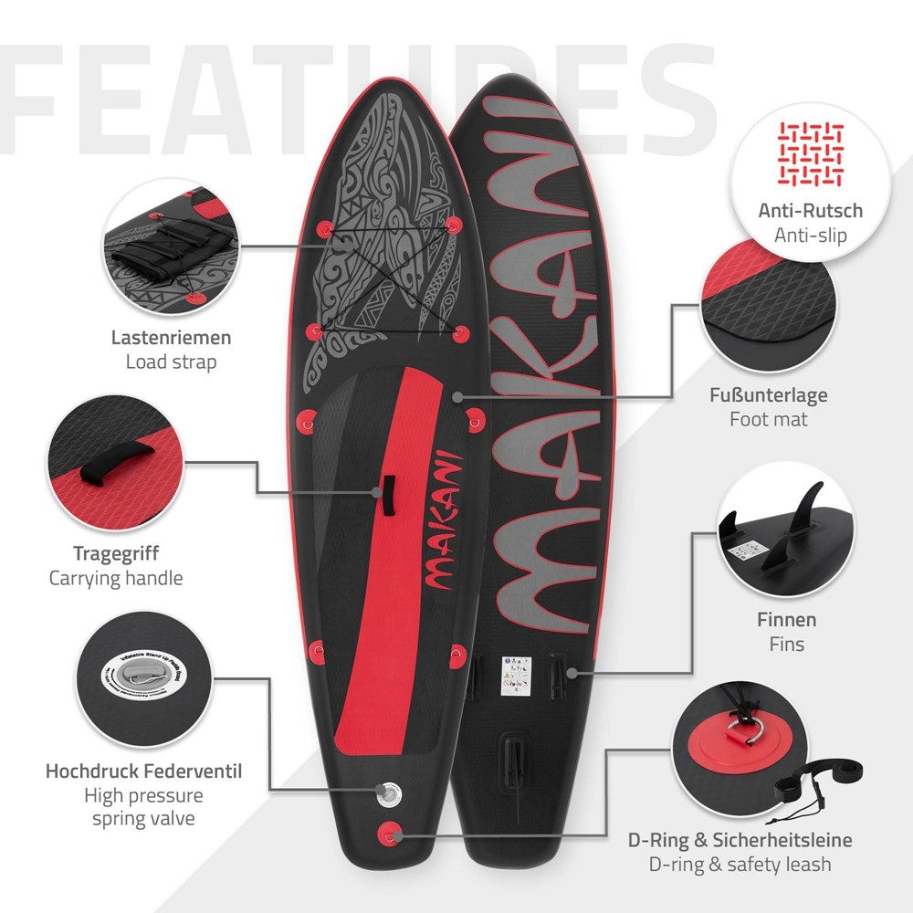ECD Germany SUP-Board Stand Up Paddle Board aus PVC Paddelboard Paddling Board, Stand-Up Paddle-Board, SUP Board 320x80x15 cm 120 kg Traglast rutschfest bunt inkl Zubehör