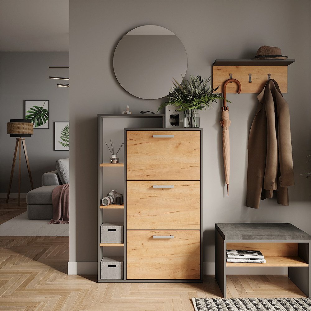 Vicco Schuhkipper Orlando, Goldkraft Eiche/Anthrazit, 80 x 128.3 cm mit 3 K günstig online kaufen