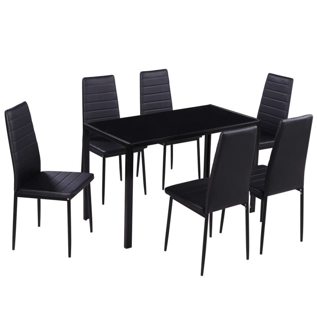 DOTMALL Sitzgruppe Essgruppe (7-tlg), Stabile und leicht, Tisch mit 6 Stühlen Schwarz