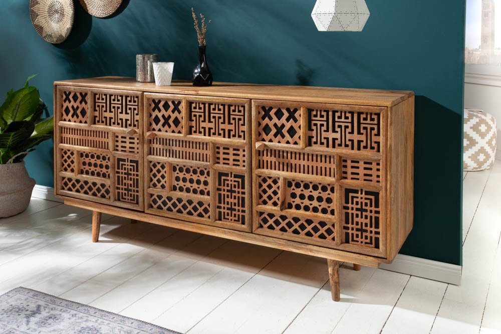 riess-ambiente Sideboard MARRAKESCH 160cm natur / schwarz (Einzelartikel, 1 St), Wohnzimmer · Massivholz · Mango · Kommode · Boho Stil