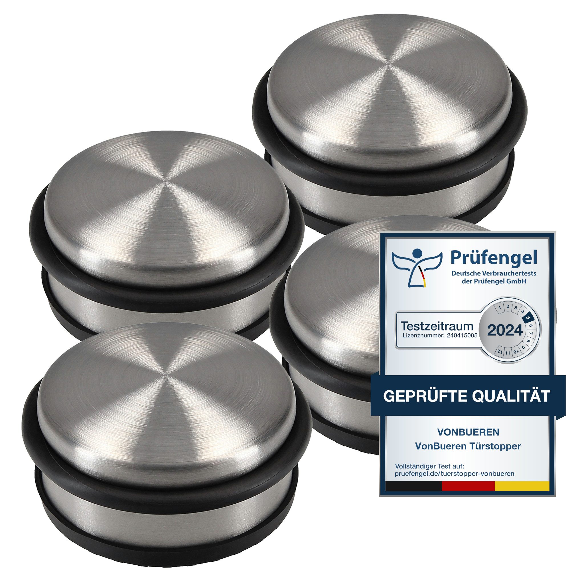 VonBueren Türstopper 4er Set 1,2 kg Boden schwer ca. 10,5 x 5 cm Tür Stopper Edelstahl