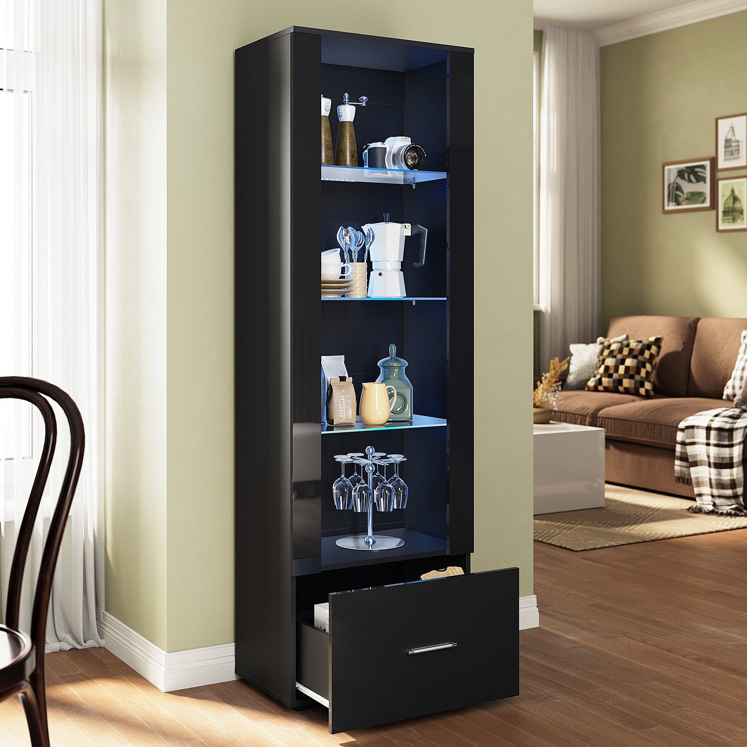 SONNI Glasvitrine Glasvitrinen mit led beleuchtung,55x35x172cm,weiB hochgla günstig online kaufen