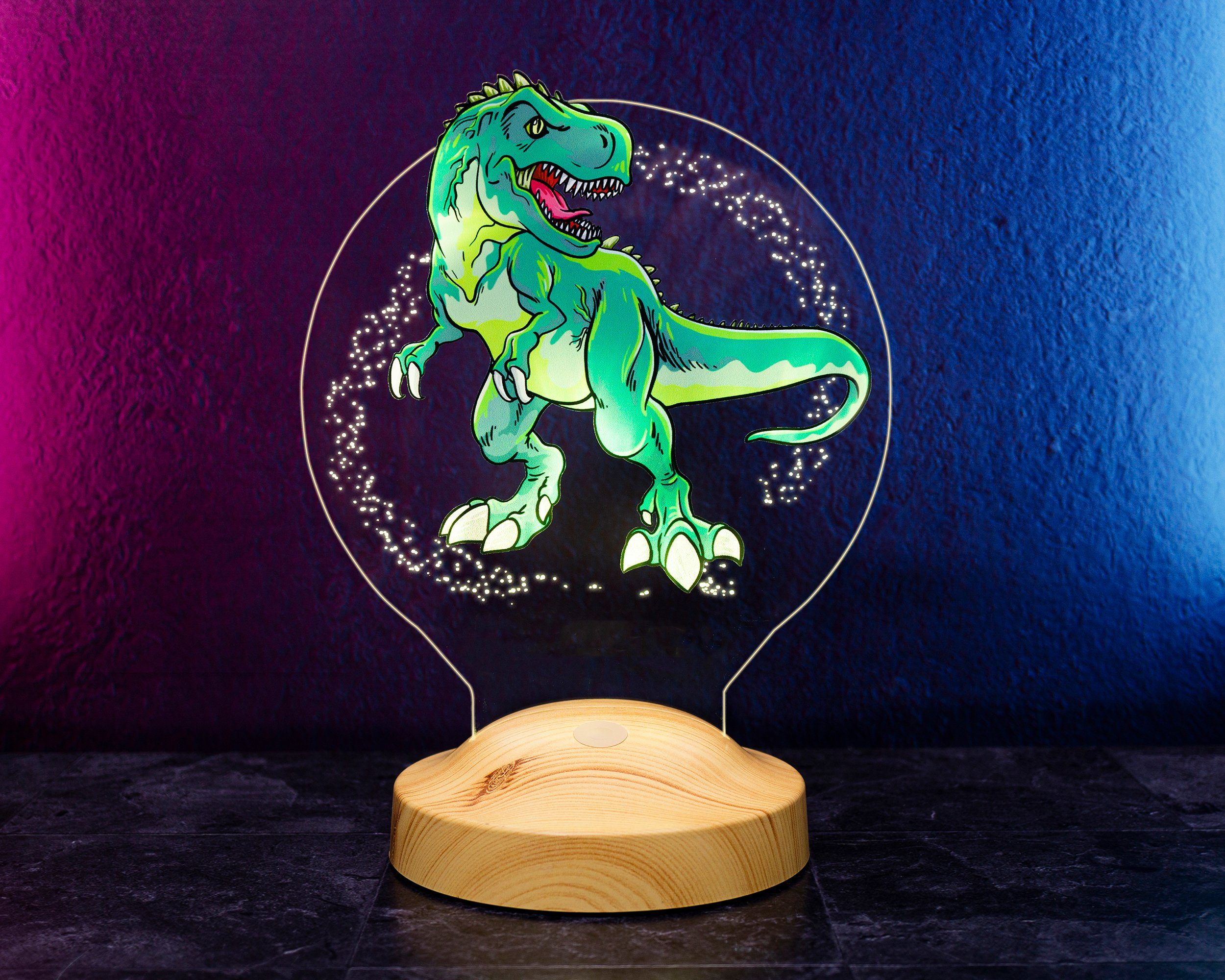 Geschenkelampe für fest Nachttischlampe mit Farben UV-Druck Nachtlicht Dino-Fans, Dinosaurier integriert, Lampe 6 LED T-REX LED